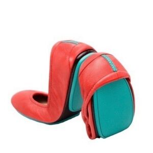 TIEKS by Gavrieli Poppy Orange Coral Leather Ballet Flats Foldable Slip On Sz 8